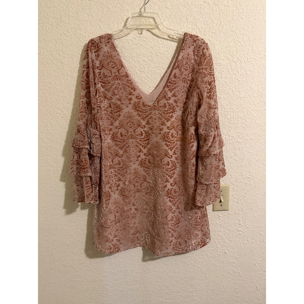 Lucy Love Shine On Dress Womens‎ Small Pink Burnout Velvet Damask Ruffle Mini